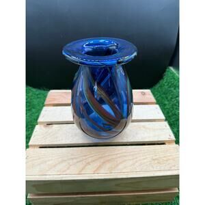 Vintage Murano-Style Hand-Blown Glass Vase – Blue, Green & Red, 7"Tall